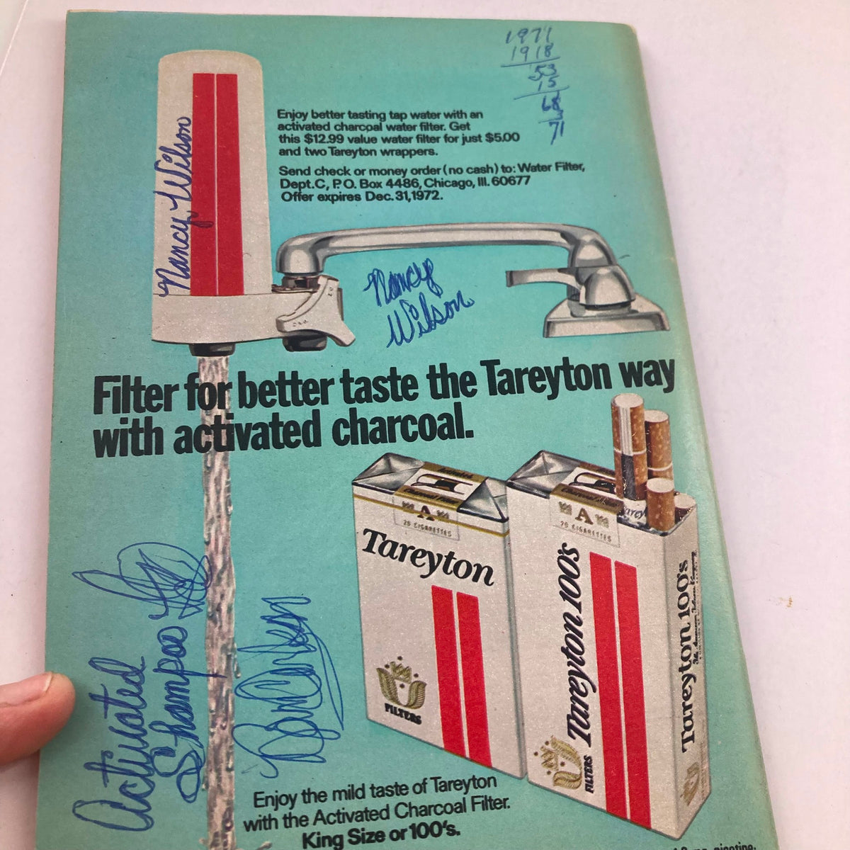 Advertisement page from TV Guide Magazine June 19 1971 for Tareyton cigarettes, featuring a water filter promotion and showcasing activated charcoal.