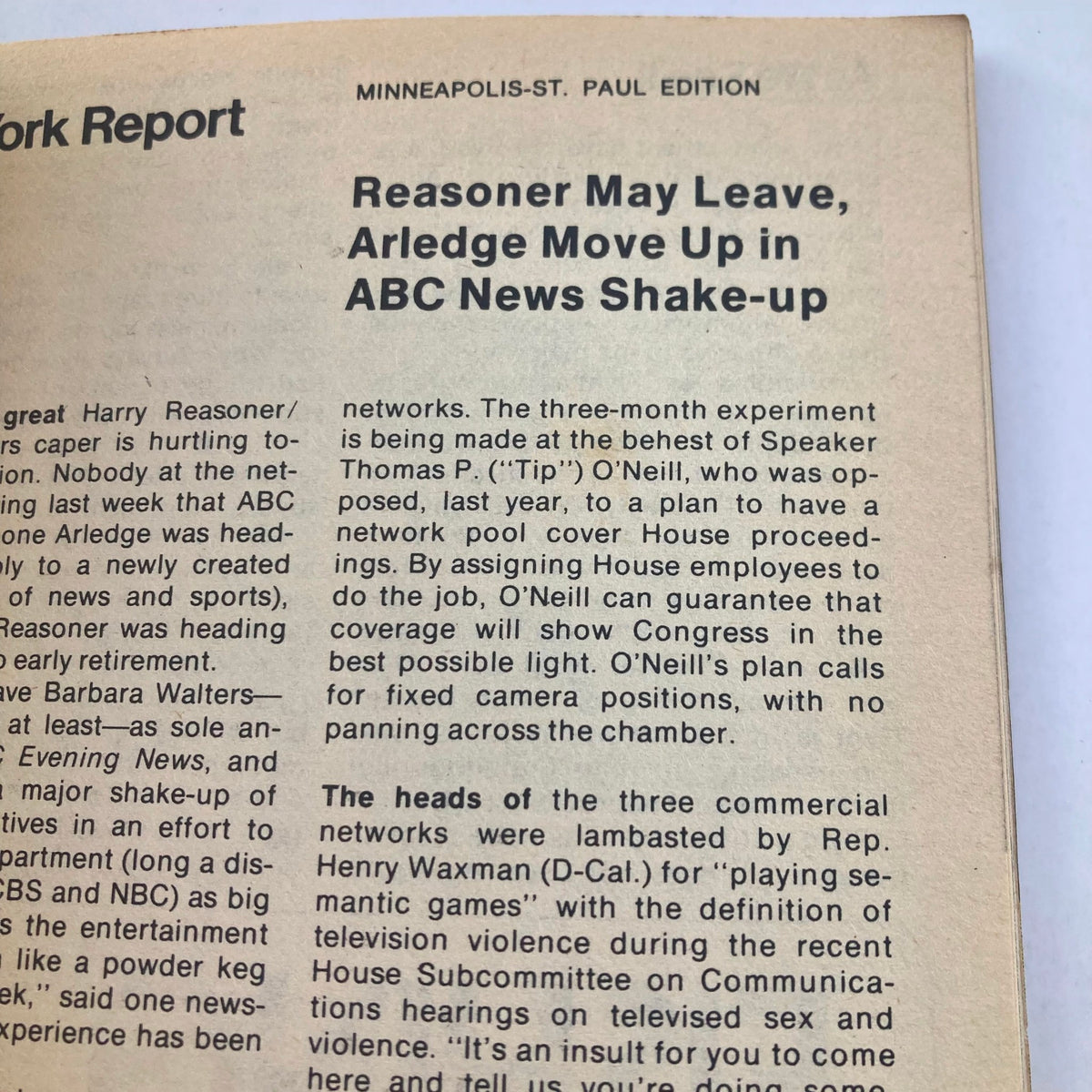Feature article in TV Guide Magazine March 19 1977 #1251 discussing changes in ABC News, with emphasis on newsroom personnel and network strategies.