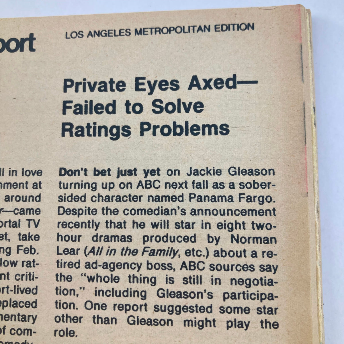 Back cover of TV Guide Magazine March 1, 1975 #1144 containing the title 'Private Eyes Axed—Failed to Solve Ratings Problems', offering insight into television industry trends and featured programming during the time.