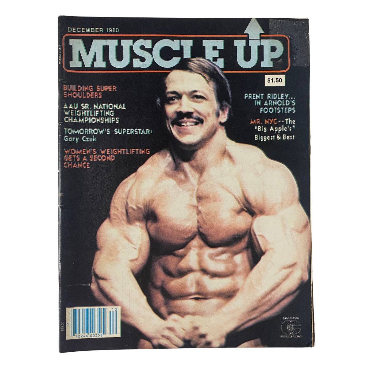 Cover of Muscle Up Magazine December 1980 Vol 2 No 8 featuring pro bodybuilder Casey Viator, showcasing articles on weightlifting and bodybuilding techniques.
