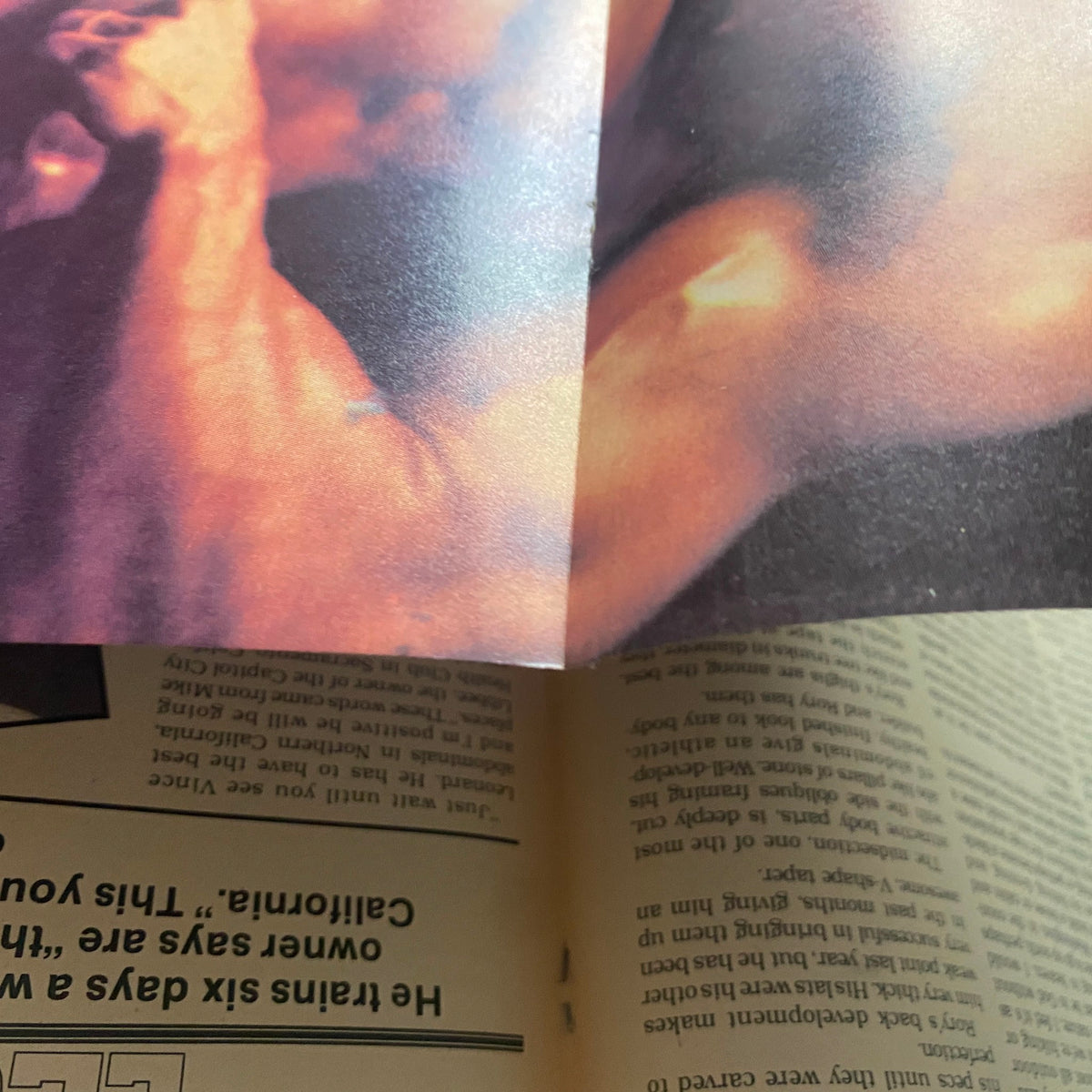 Close-up of Frank Zane's pose in the centerfold of Muscle Up Magazine April 1981 Vol 3 No. 10, highlighting his muscular structure.