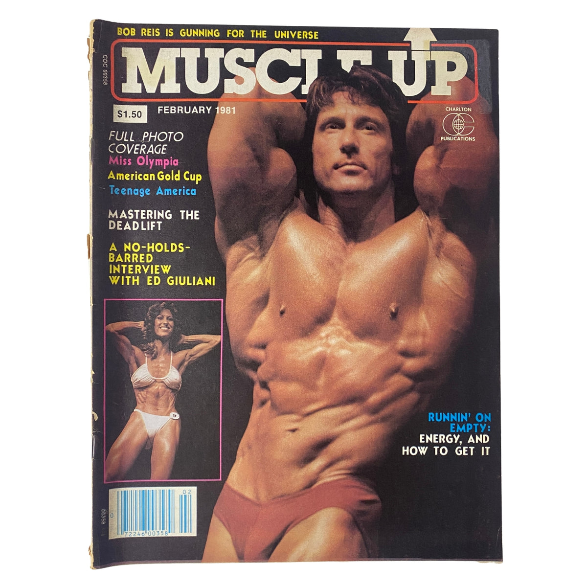 Cover of Muscle Up Magazine February 1981 Vol 3 No. 9 featuring Frank Zane, Mr. Olympia, showcasing articles on bodybuilding, including Mastering the Deadlift and the IFBB Miss Olympia event.