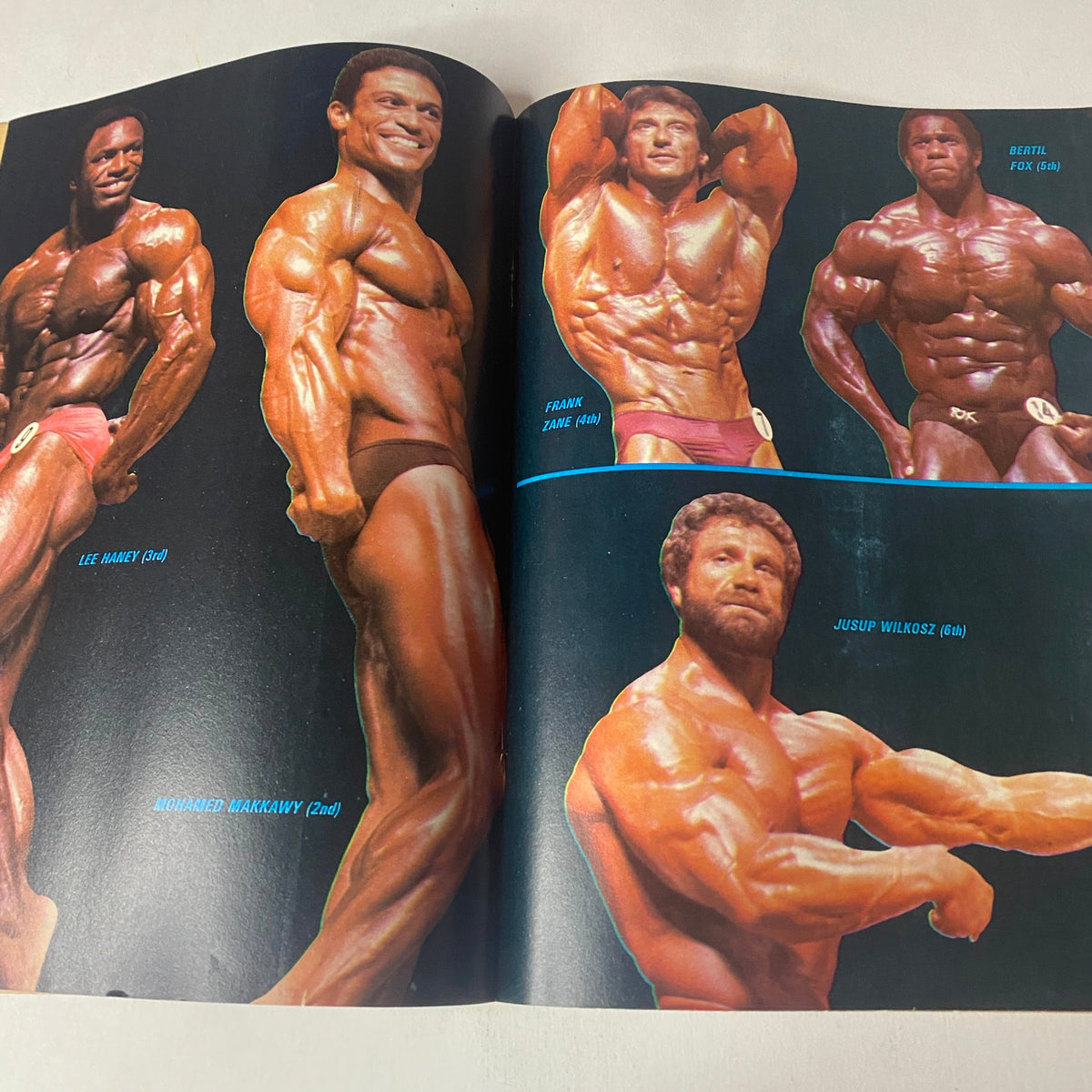 Muscle Up Magazine April 1984 Vol 6 No 28, featuring competitive bodybuilders including Lee Haney and Frank Zane, showcasing their form and technique.