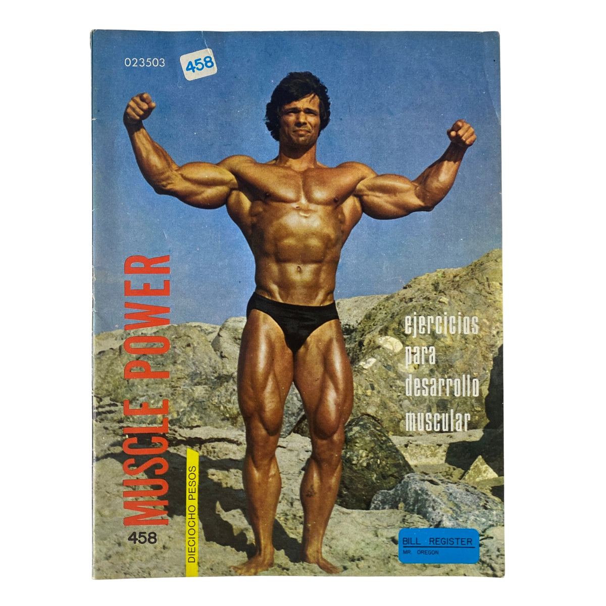 Cover of Muscle Power Magazine March 21, 1981 featuring Franco Colombo, showcasing his muscular physique with the title 'Muscle Power'. The magazine is in Spanish and focuses on bodybuilding exercises.