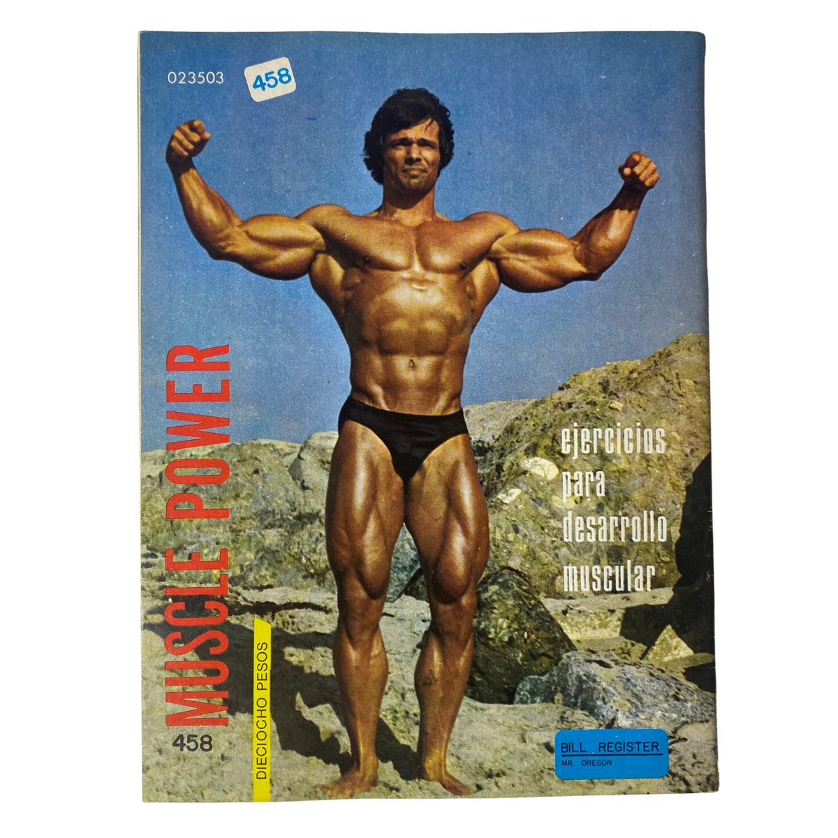 Cover of Muscle Power Magazine March 21, 1981 showcasing Franco Colombo with well-defined muscles, emphasizing fitness and bodybuilding, in a Spanish-language edition focused on muscle development exercises.