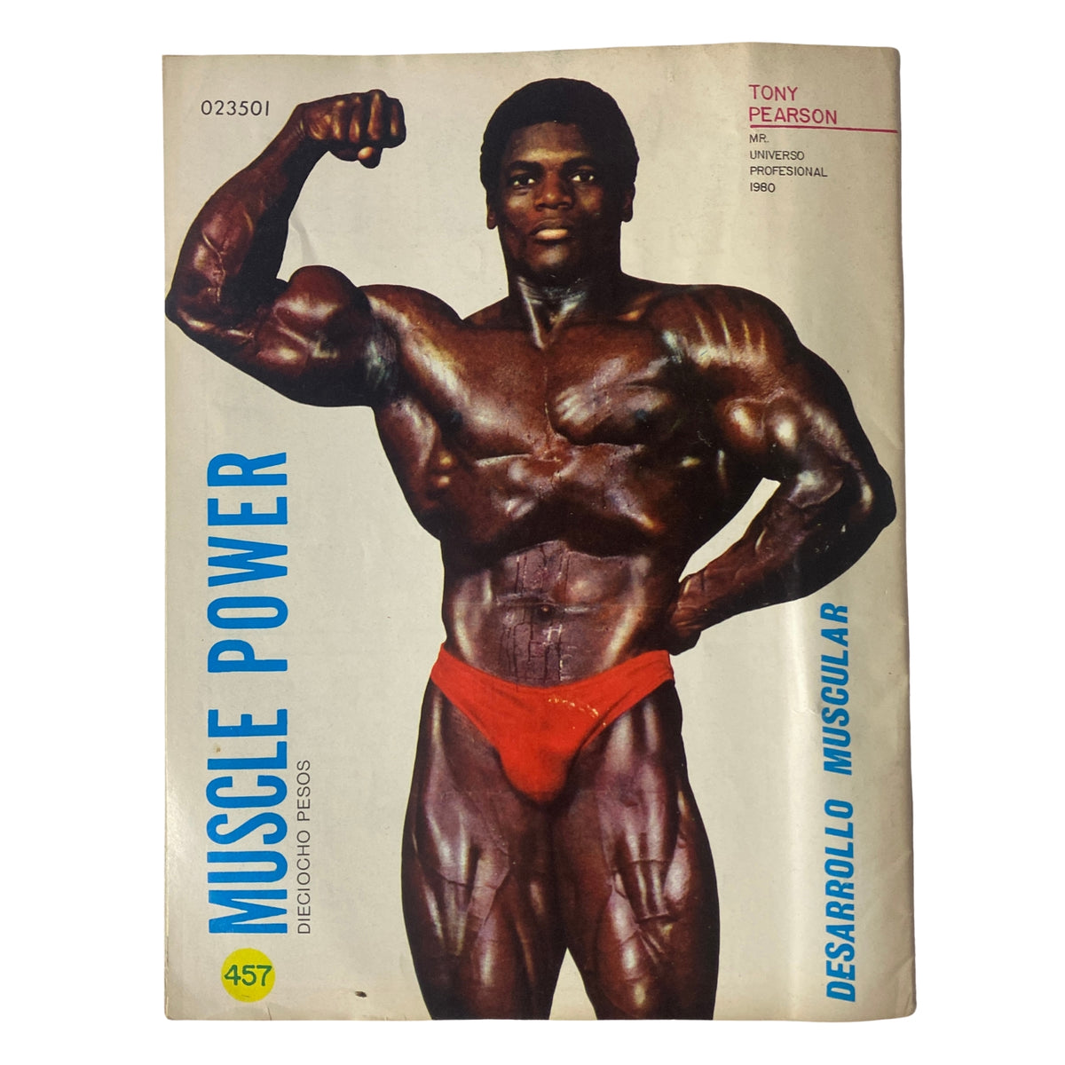 Another view of the cover of Muscle Power Magazine March 6, 1981 highlighting Tony Pearson in a striking muscular pose, emphasizing strength training and bodybuilding techniques.