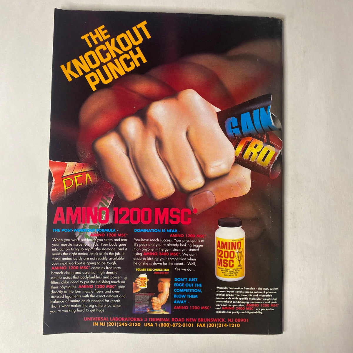 Advertisement from Natural Physique Magazine September 1989 promoting AMINO 1200 MSC, highlighting bodybuilding supplements.