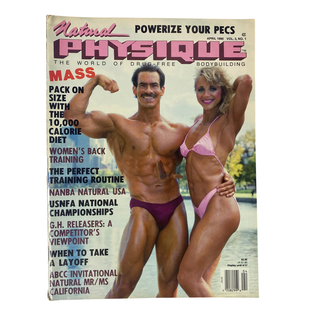 Cover of Natural Physique Magazine March 1990 featuring Tim Adams and Cynthia Barker showcasing natural bodybuilding with emphasis on fitness and healthy living.