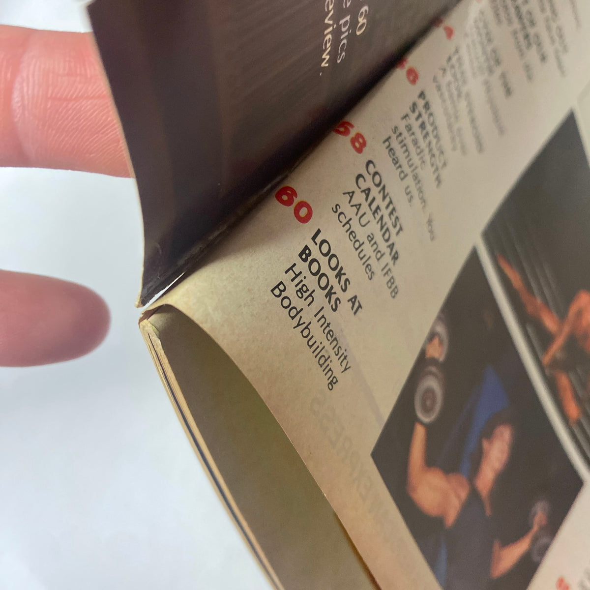 Detail view of the contents section in Muscle Training Illustrated June 1985, highlighting articles on bodybuilding and training tips.