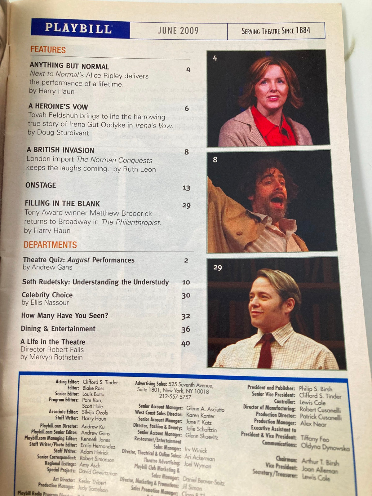 2009 Playbill for God of Carnage at Bernard B. Jacobs Theatre featuring cast highlights and features from the June 2009 issue.