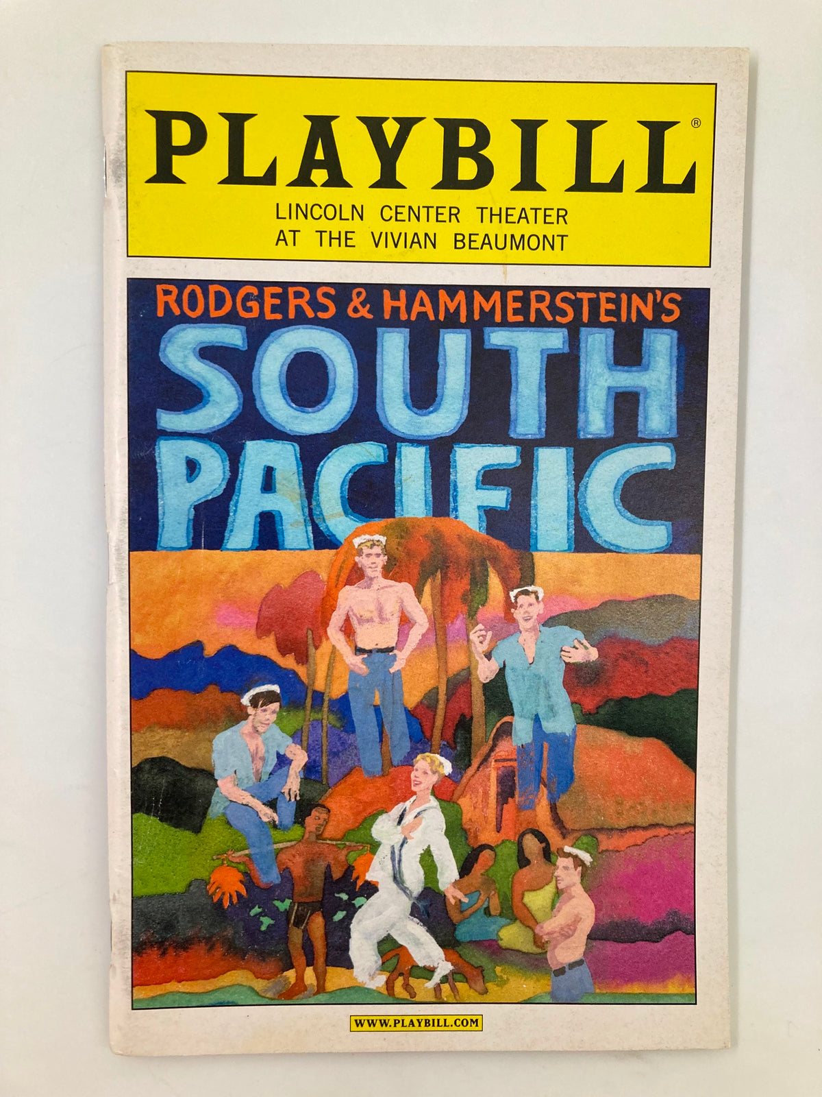 2008 Playbill from Lincoln Center Theater featuring South Pacific by Rodgers and Hammerstein, showcasing vibrant artwork and title design.
