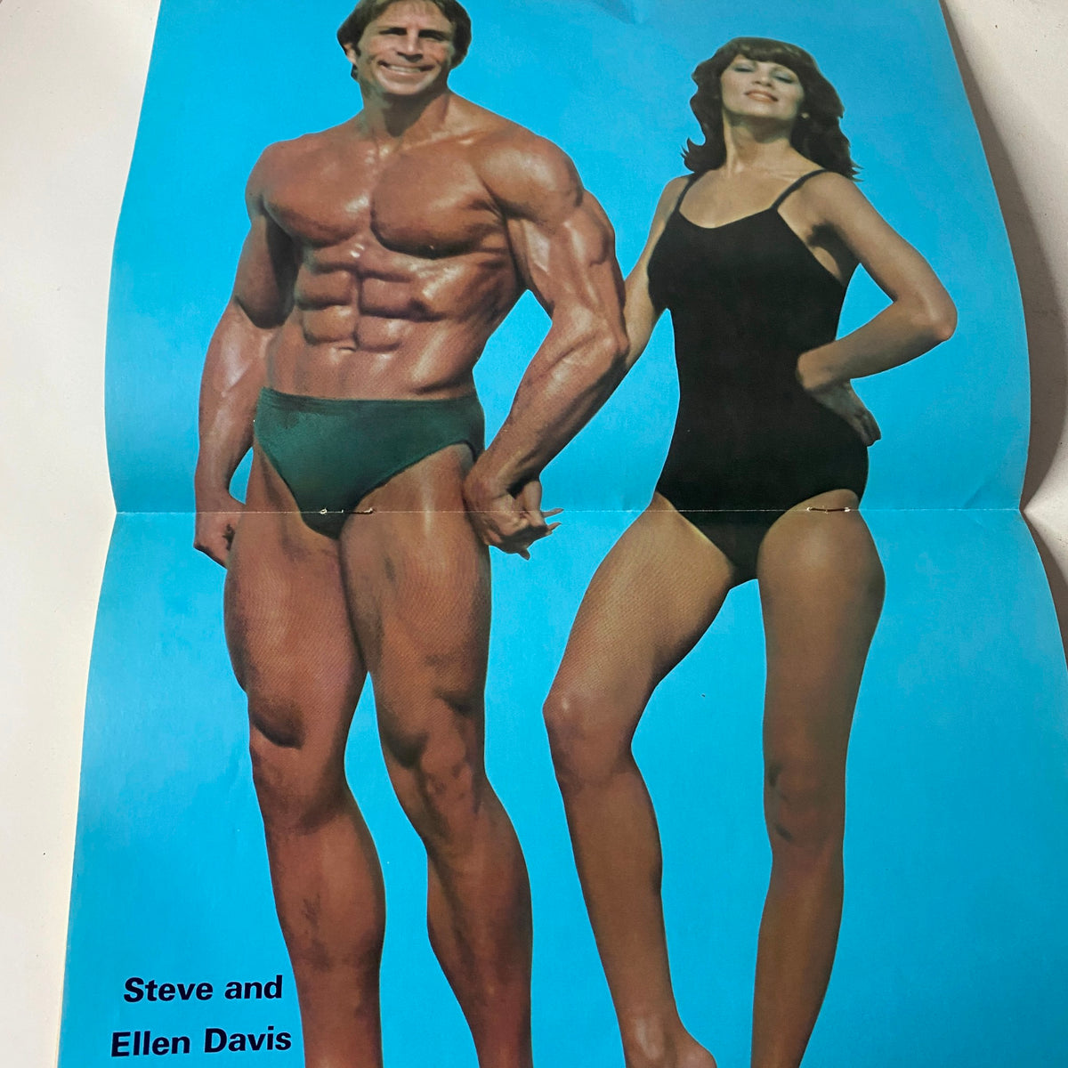 Muscle Digest Magazine 1977 Vol 1 No. 6 featuring Steve Davis and Ellen Davis in a centerfold pose, highlighting vintage bodybuilding aesthetics.