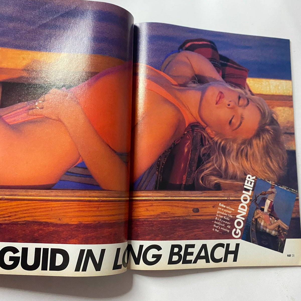 Interior page of Natural Body Fitness Magazine March 1990 showing a model in a swimsuit, representing the magazine's focus on fitness and beauty.