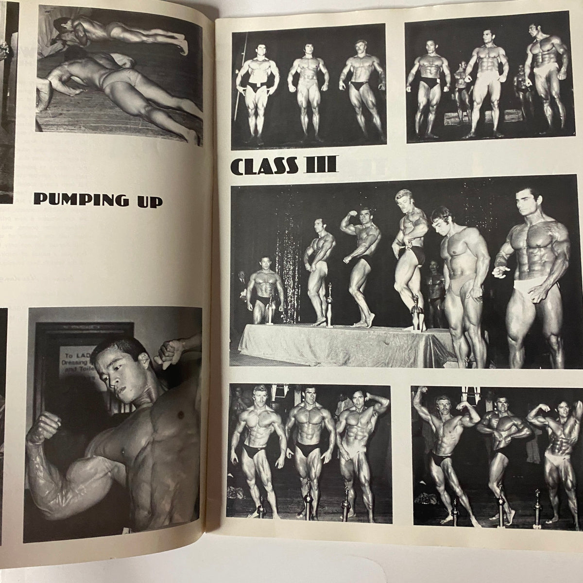 1977 NABBA Mr. Universe by Edward Hankey showcasing competitors in Class III during the bodybuilding contest, highlighting their impressive physiques and poses.