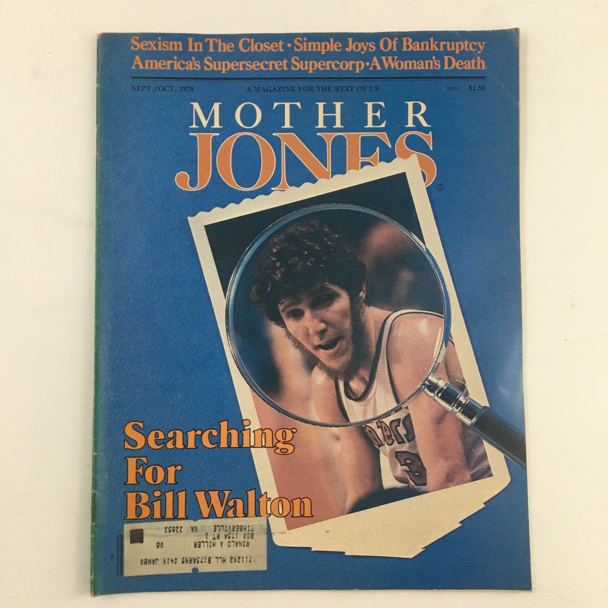 Cover of Mother Jones Magazine, September 1978, featuring 'Searching for Bill Walton' and 'A Woman's Death