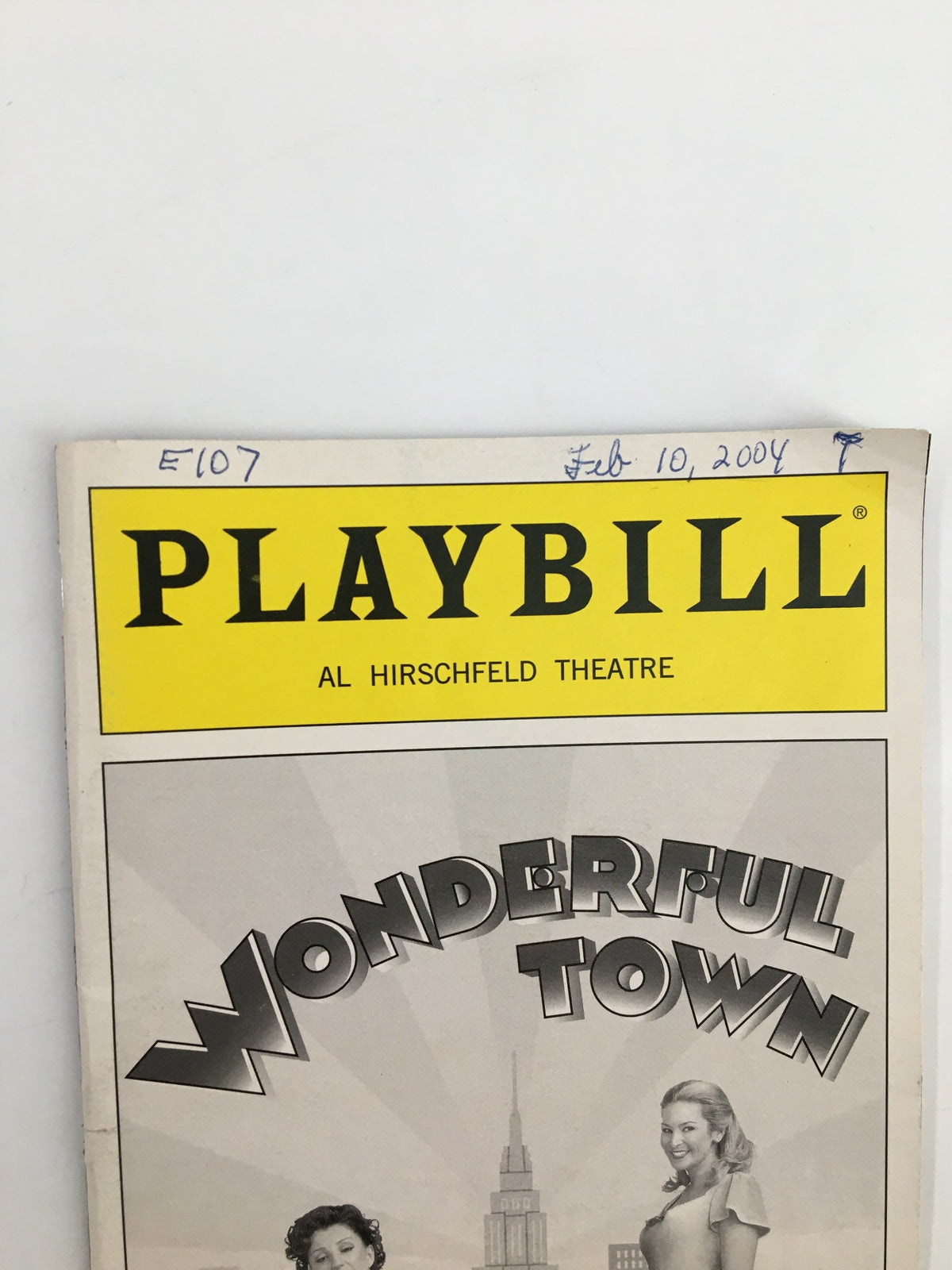Cover of the 2004 Playbill for 'Wonderful Town' at the Al Hirschfeld Theatre featuring Donna Murphy. The title prominently displayed in yellow with performance date February 10, 2004.
