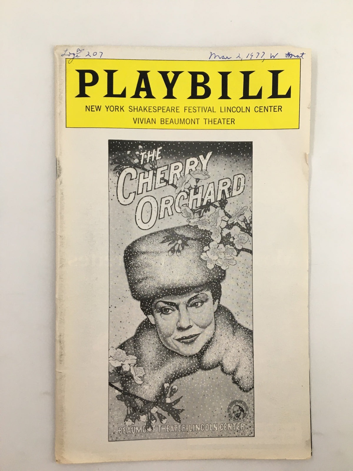 Cover image of the 1977 Playbill for 'The Cherry Orchard' at the Vivian Beaumont Theater featuring CK Alexander, showcasing theatrical history.