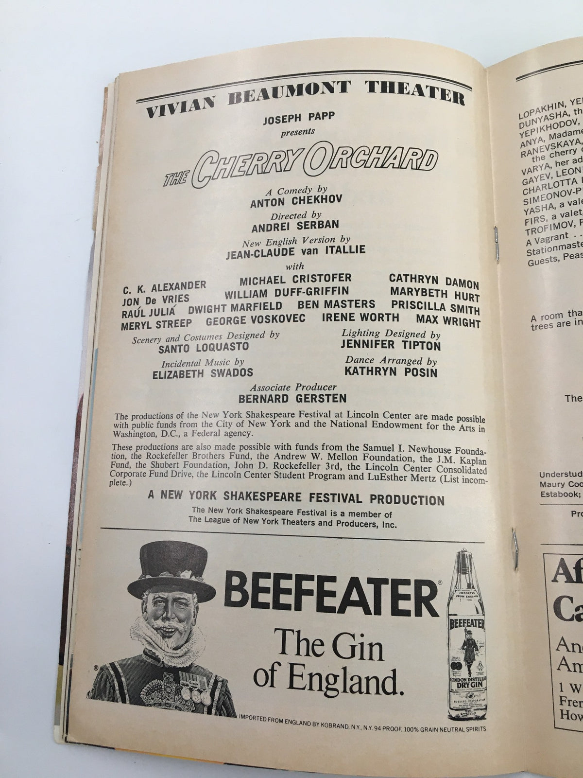 Vintage 1977 Playbill from the Vivian Beaumont Theater featuring CK Alexander in The Cherry Orchard, showcasing classic theater history and highlights of the production.