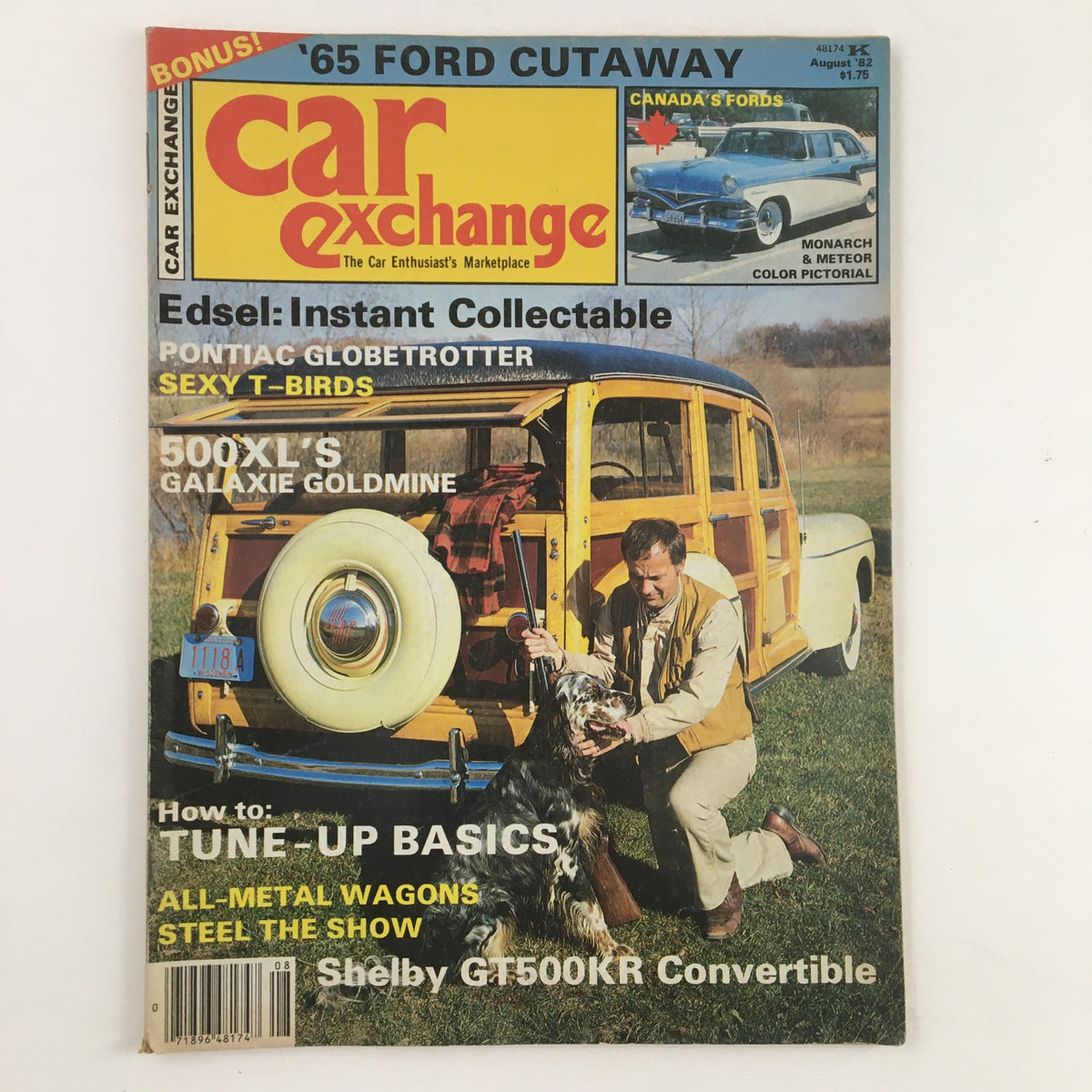 Car Exchange Magazine August 1982 featuring Fred Padden's Wood Wagon on the cover, showcasing vintage automotive culture with a focus on classic cars and craftsmanship.