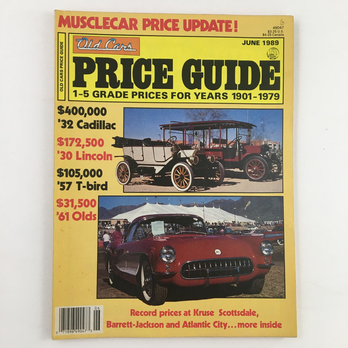 Old Cars Price Guide June 1989 featuring the 1911 Ford Model T Touring Car cover with vintage car prices listed including Cadillac, Lincoln, and T-bird.