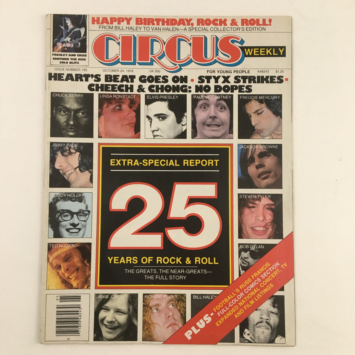 Circus Weekly Magazine cover from October 24, 1978 featuring Elvis Presley, Paul McCartney, and other rock icons, celebrating 25 years of rock and roll.