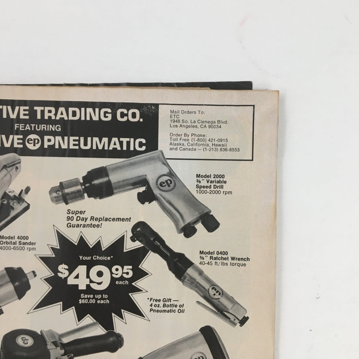Another interior page of Super Stock Magazine May 1979 highlighting pneumatic tools and equipment for automotive work, featuring pricing and product details.