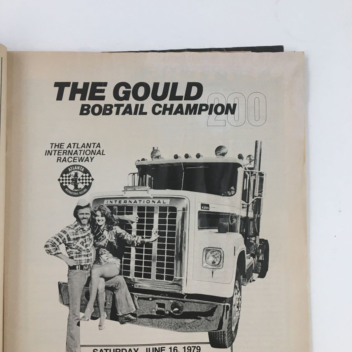 Super Stock Magazine May 1979 featuring the Gould Bobtail Champion at the Atlanta International Raceway, showcasing a vintage truck with a couple posing.