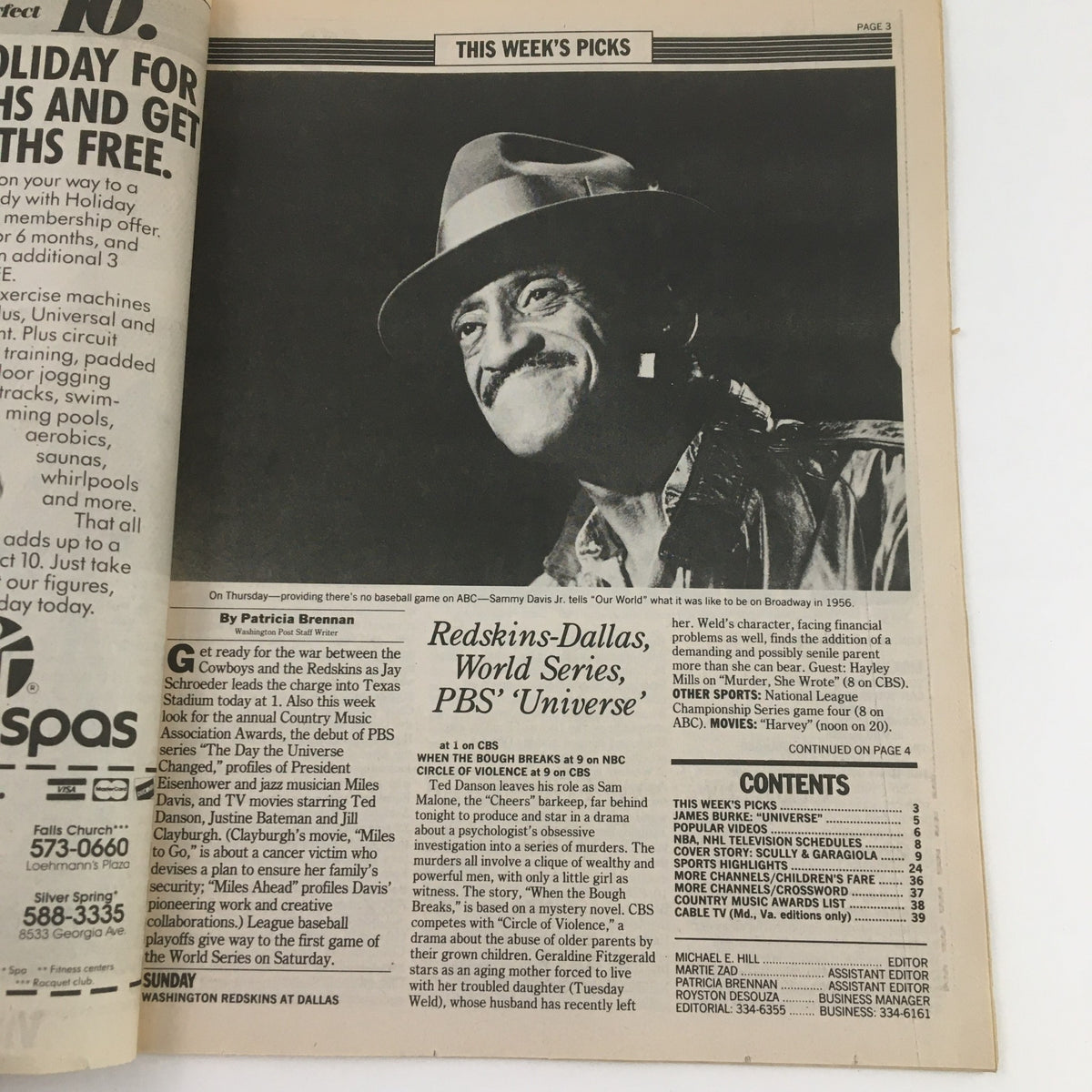 Inside page of The Washington Post October 12-18 1986 highlighting entertainment picks with a feature on Sammy Davis Jr. This edition offers insights into the cultural landscape of the 1980s.