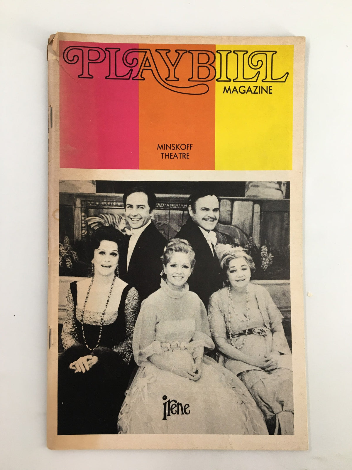 1973 Playbill for 'Irene: A Musical Comedy' featuring Debbie Reynolds at the Minskoff Theatre, showcasing a vintage cover with vibrant colors and cast photo.