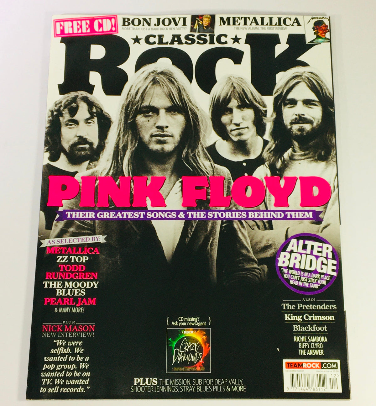 Classic Rock Magazine December 2016, Issue #230 featuring Pink Floyd on the cover, showcasing images of band members and related content, ideal for rock music collectors.