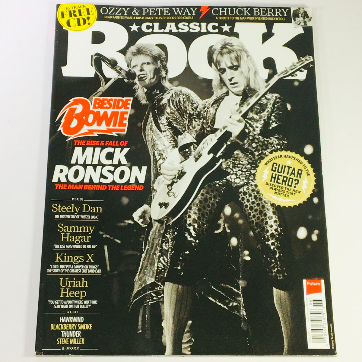 Cover of Classic Rock Magazine June 2017 #236 featuring David Bowie and Mick Ronson, showcasing their iconic collaboration in rock music. The magazine includes highlights about their careers along with striking black and white photography.