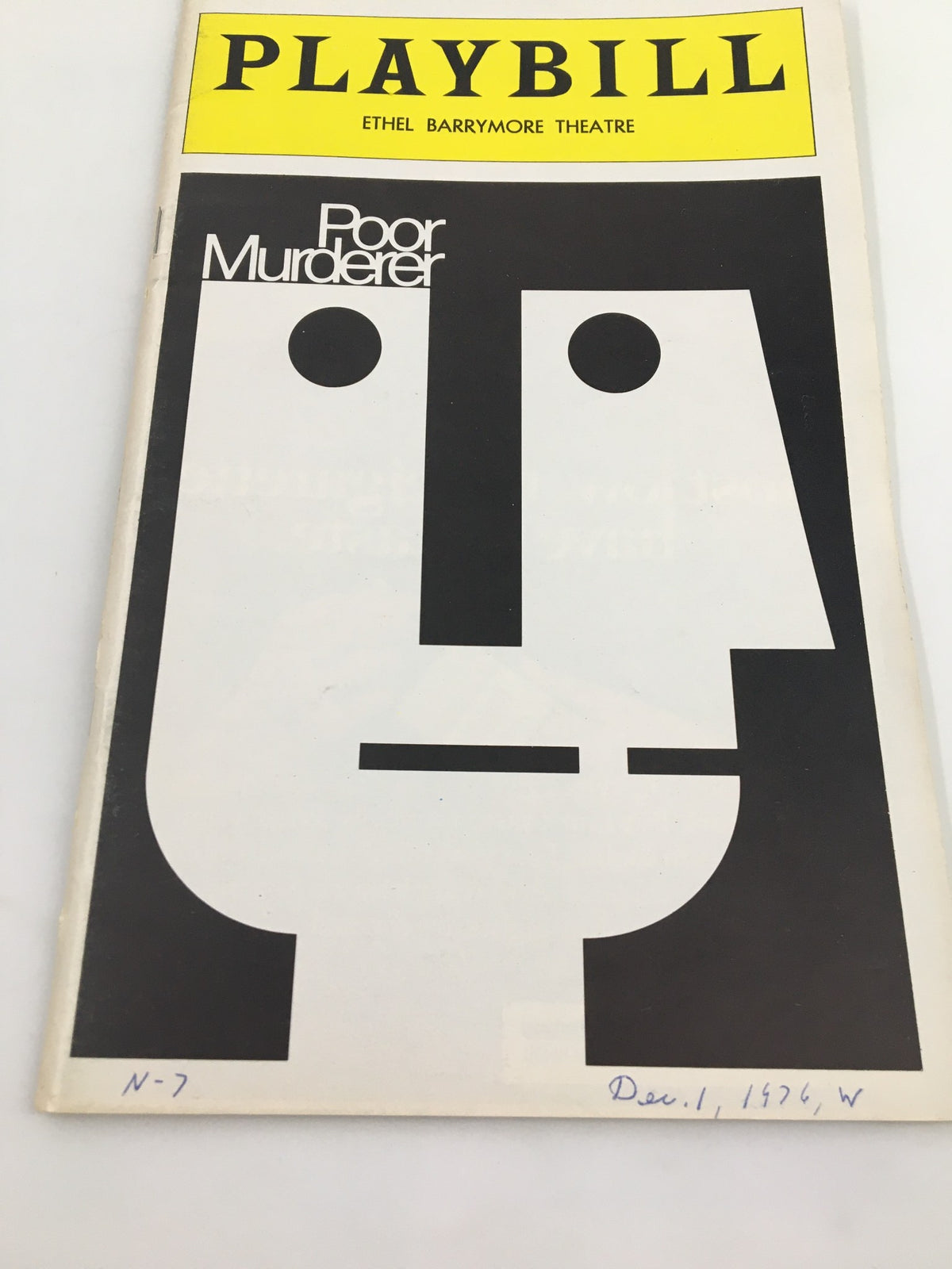 1976 Playbill Ethel Barrymore Theatre cover featuring artwork for 'Poor Murderer', showcasing a minimalist design with two abstract faces.