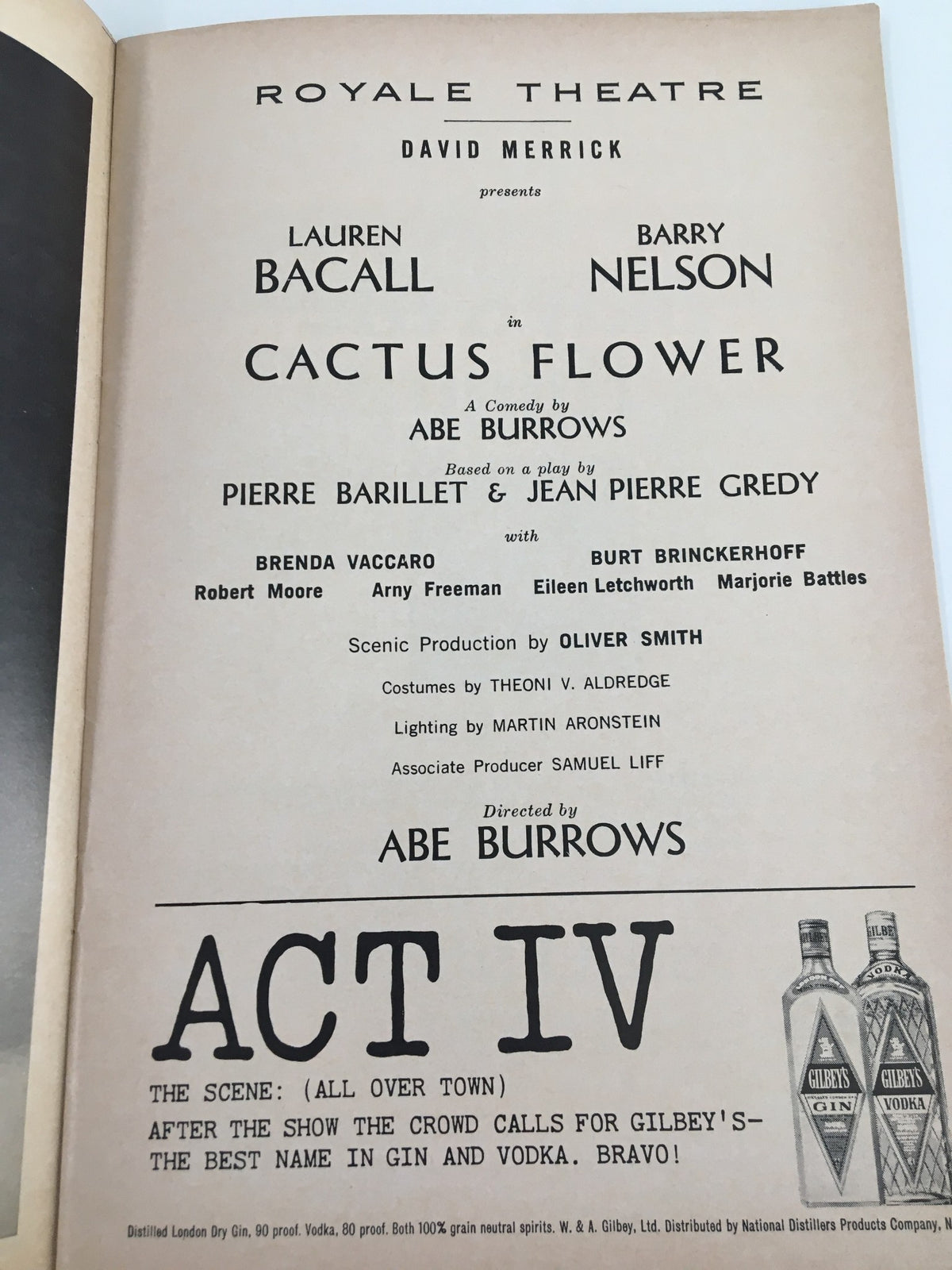 1966 Playbill Royale Theatre featuring cast and crew details for Cactus Flower, starring Lauren Bacall and Barry Nelson.