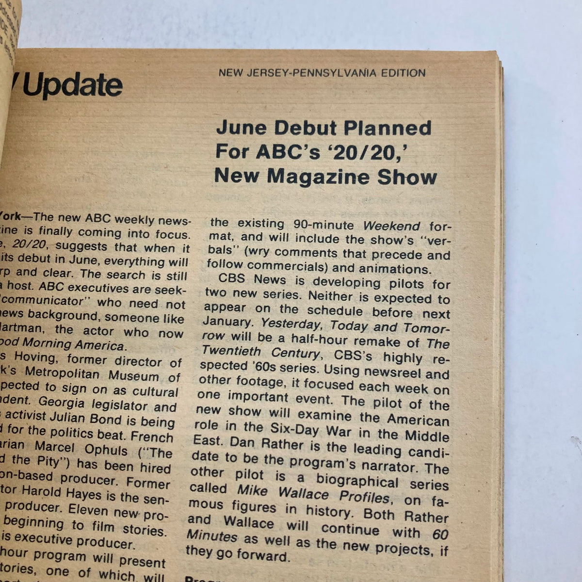 Article from TV Guide Magazine March 11, 1978 titled 'June Debut Planned For ABC's 20/20, New Magazine Show'. The article discusses upcoming television programming changes and features insights on the ABC news magazine's format and production plans.