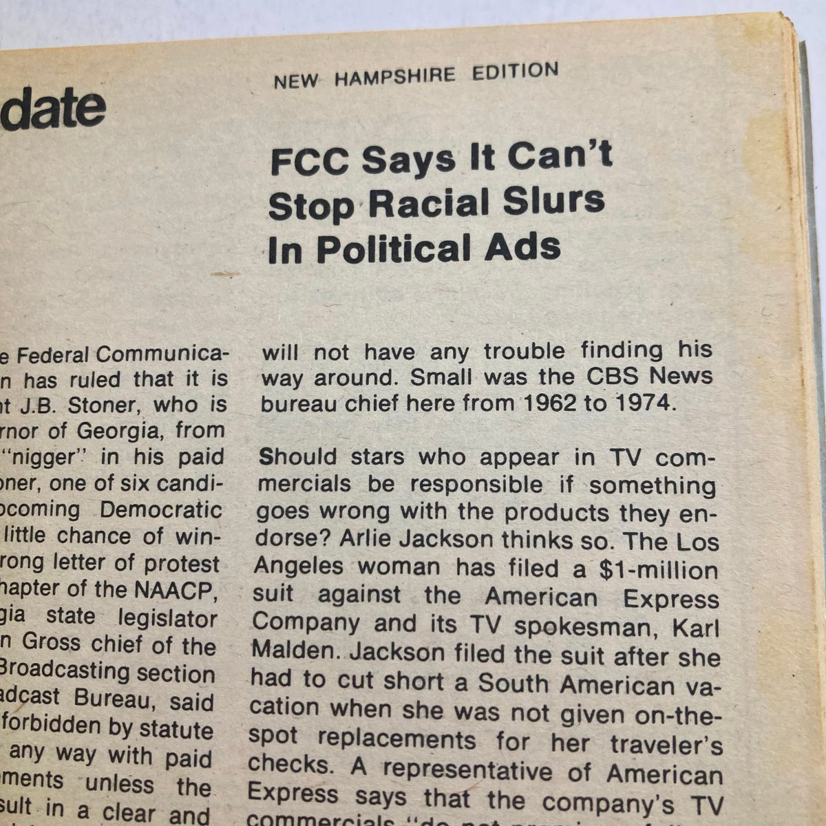 Inside page of the New Hampshire edition of TV Guide discussing FCC regulations on political ads, dated August 12, 1978.