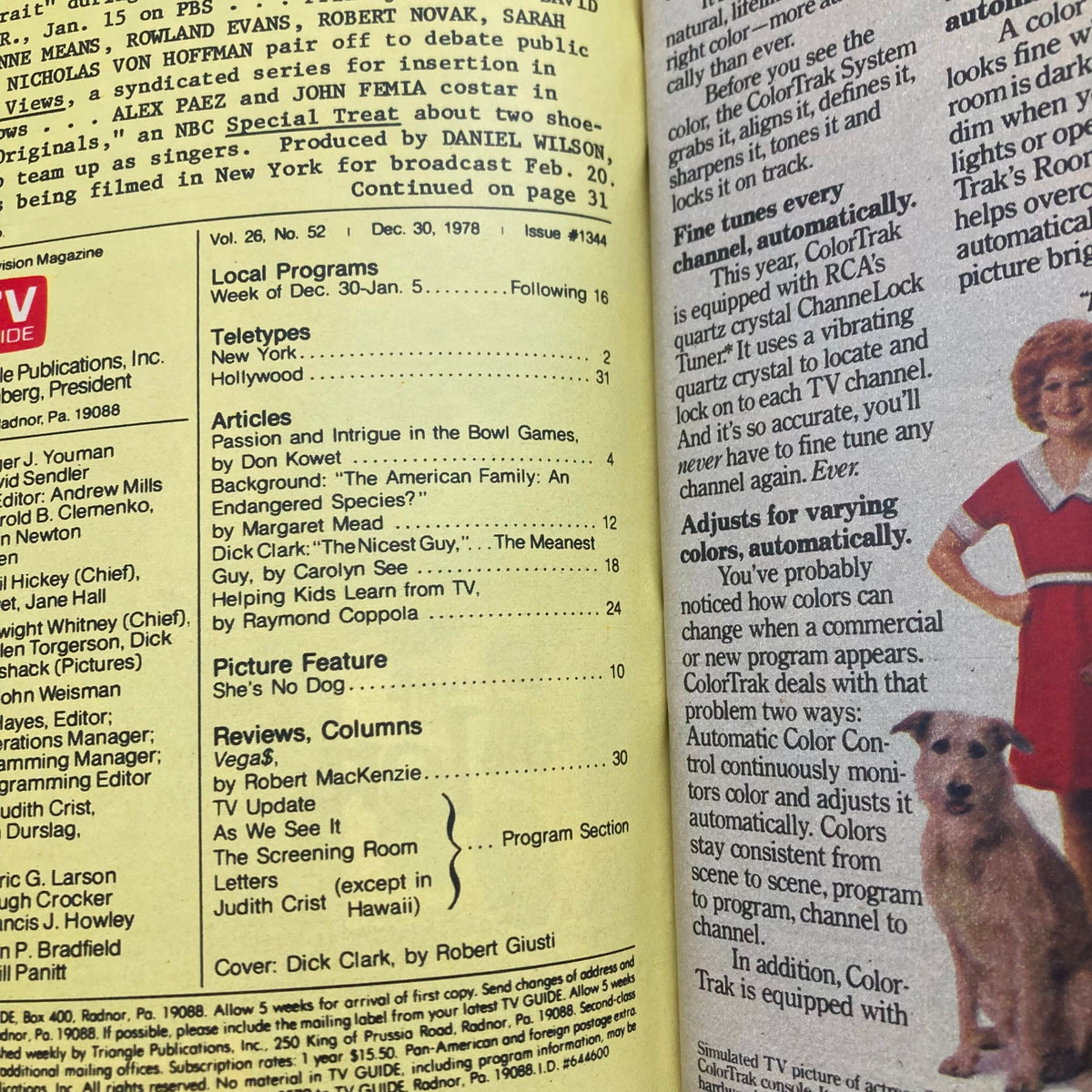 TV Guide Magazine December 30 1978 #1344 featuring Dick Clark, showcasing programming details and features from the era, highlighting television insights.