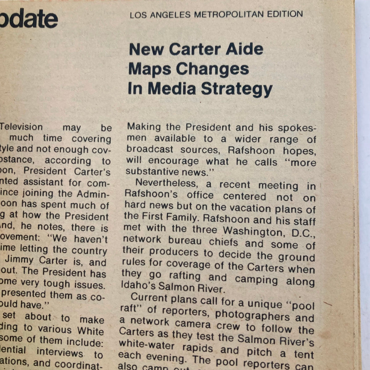 Article page from TV Guide Magazine August 26, 1978, discussing changes in media strategies by Carter aides.