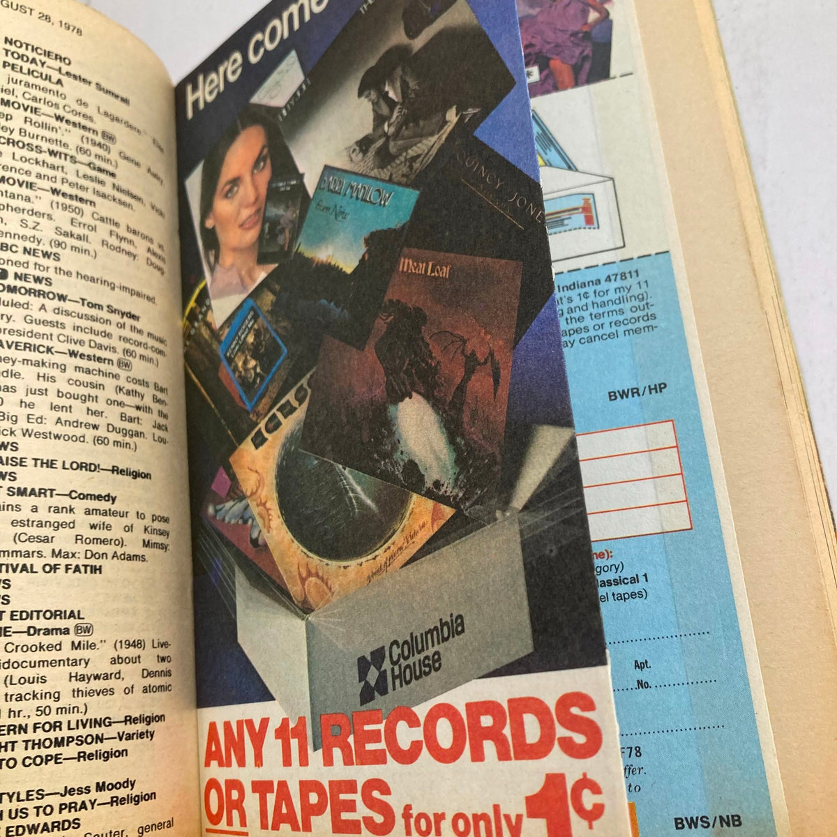 Advertisement page from TV Guide Magazine August 26, 1978, offering a special promotion on Columbia House records.