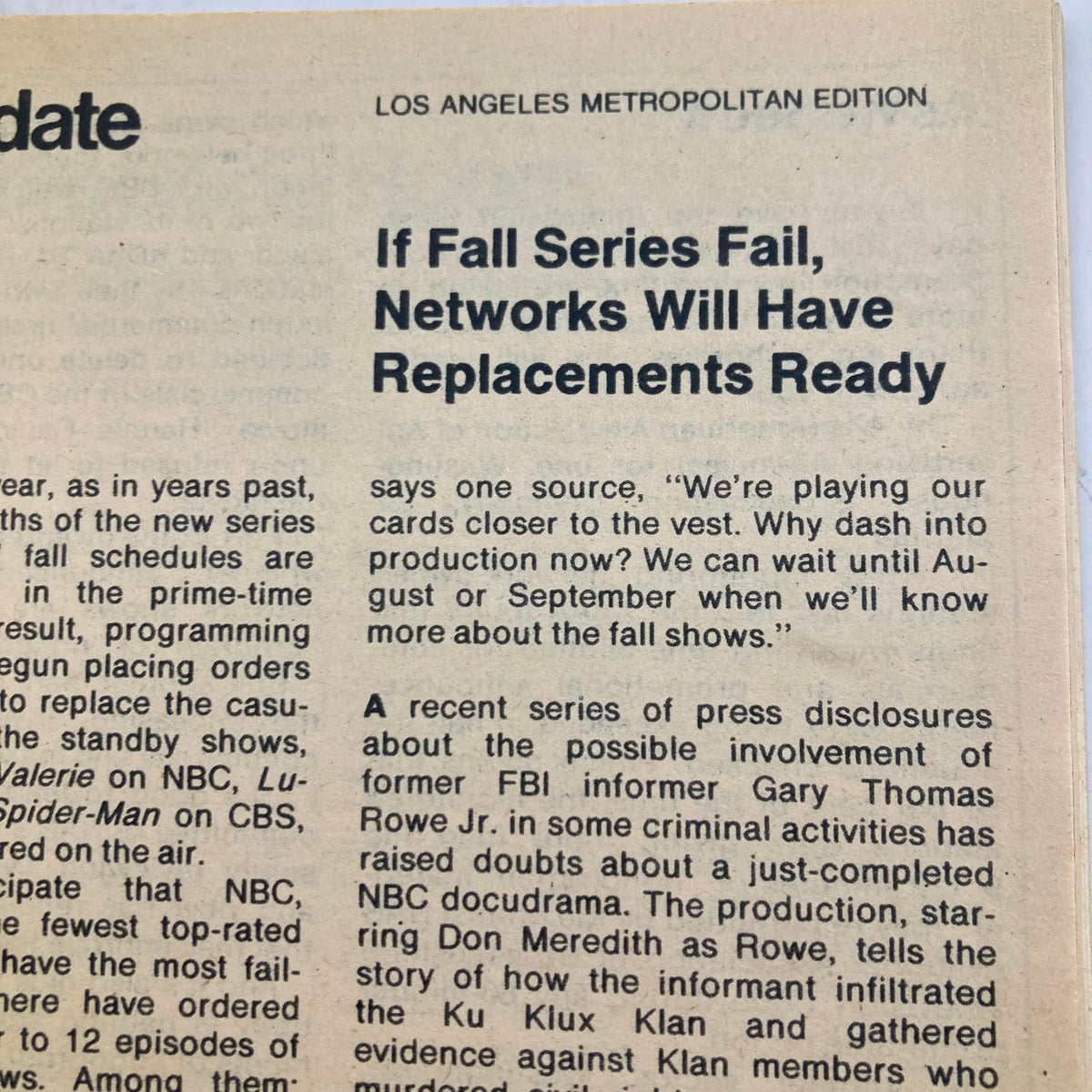 Article page in the TV Guide Magazine from July 22 1978, discussing network strategies for fall series replacements. This page emphasizes the evolving landscape of television programming during that period.