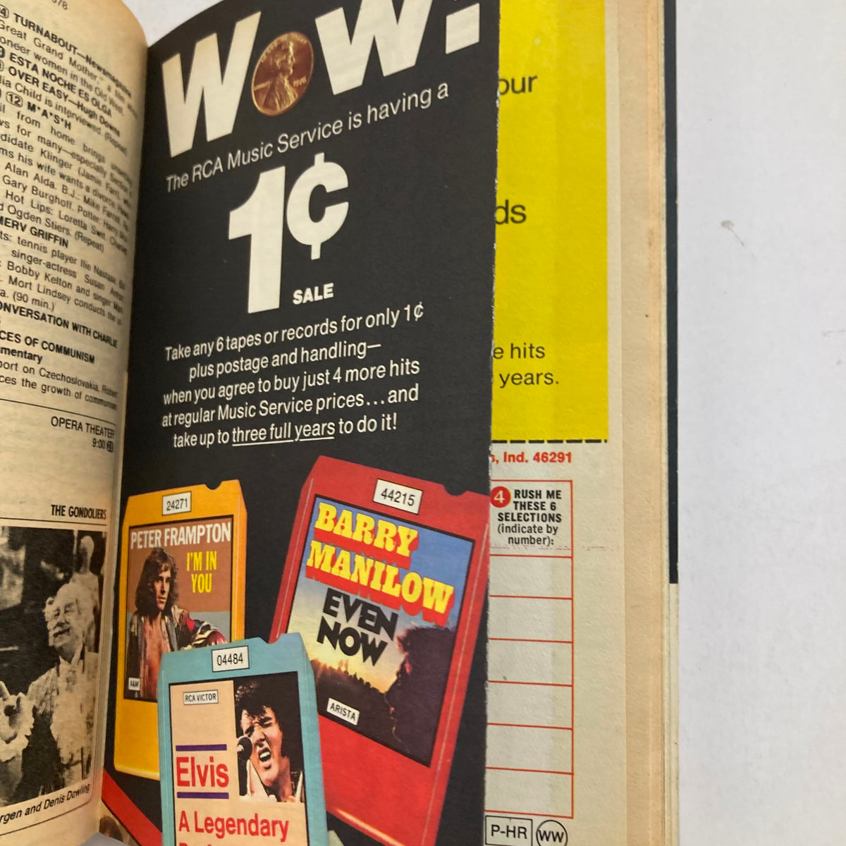 Advertisement page from TV Guide Magazine July 29 1978 promoting a special sale by the RCA Music Service, showcasing popular music titles including Elvis Presley and Barry Manilow.