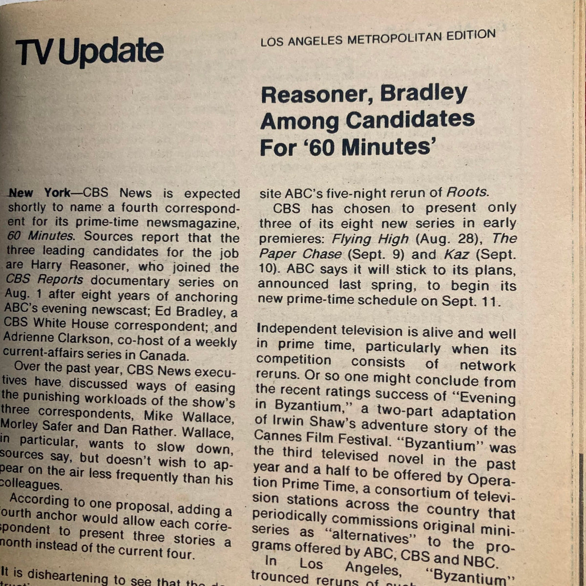 TV Guide Magazine September 2 1978 #1327 with a TV update covering CBS News candidates for 60 Minutes, showcasing historical television journalism.