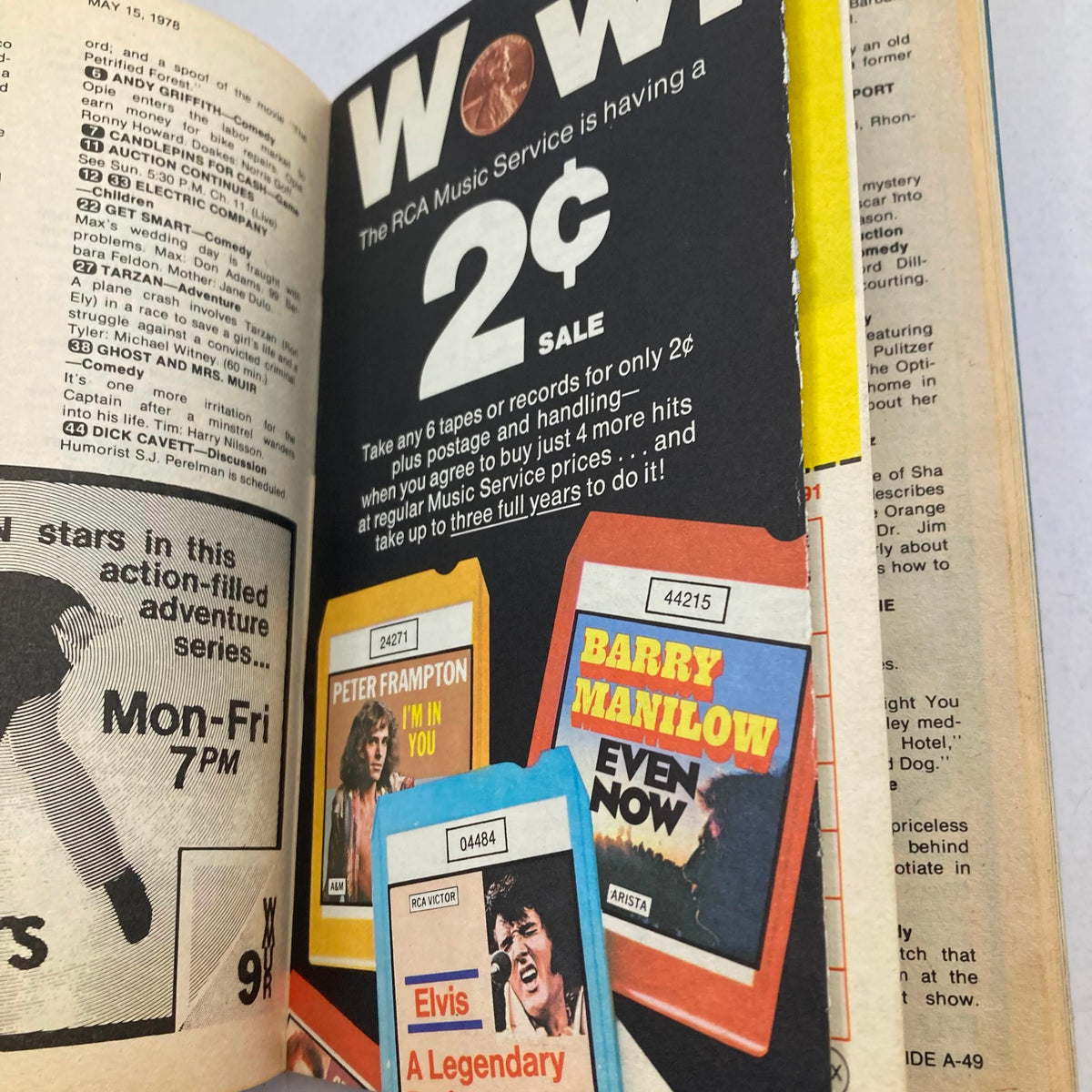 TV Guide Magazine May 13 1978 #1311 promotional ad for RCA Music Service's 2-cent sale, displaying classic album covers including Peter Frampton, Barry Manilow, and Elvis.