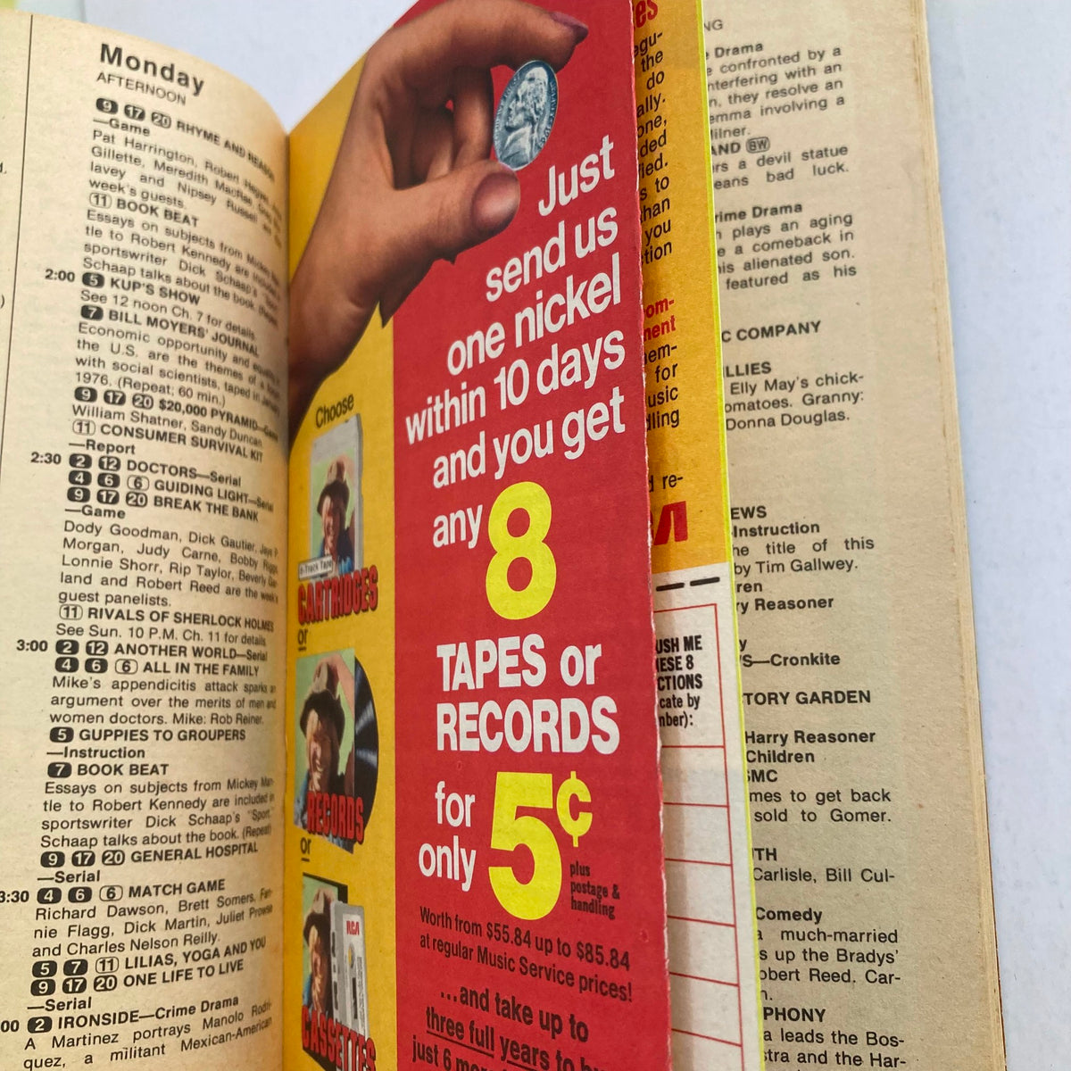 Detailed programming schedule and vintage advertisement from TV Guide Magazine June 19, 1976, offering a nostalgic glimpse into 1970s television culture.