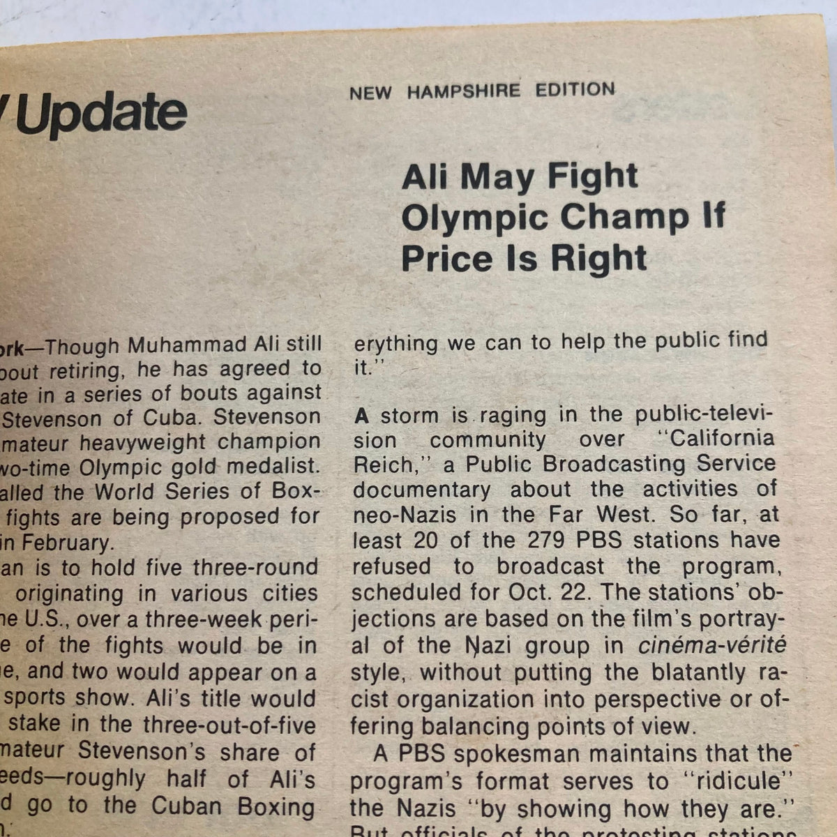 New Hampshire Edition of TV Guide Magazine October 14 1978 #1333 with an article about Muhammad Ali, discussing potential fights and controversies in public television.