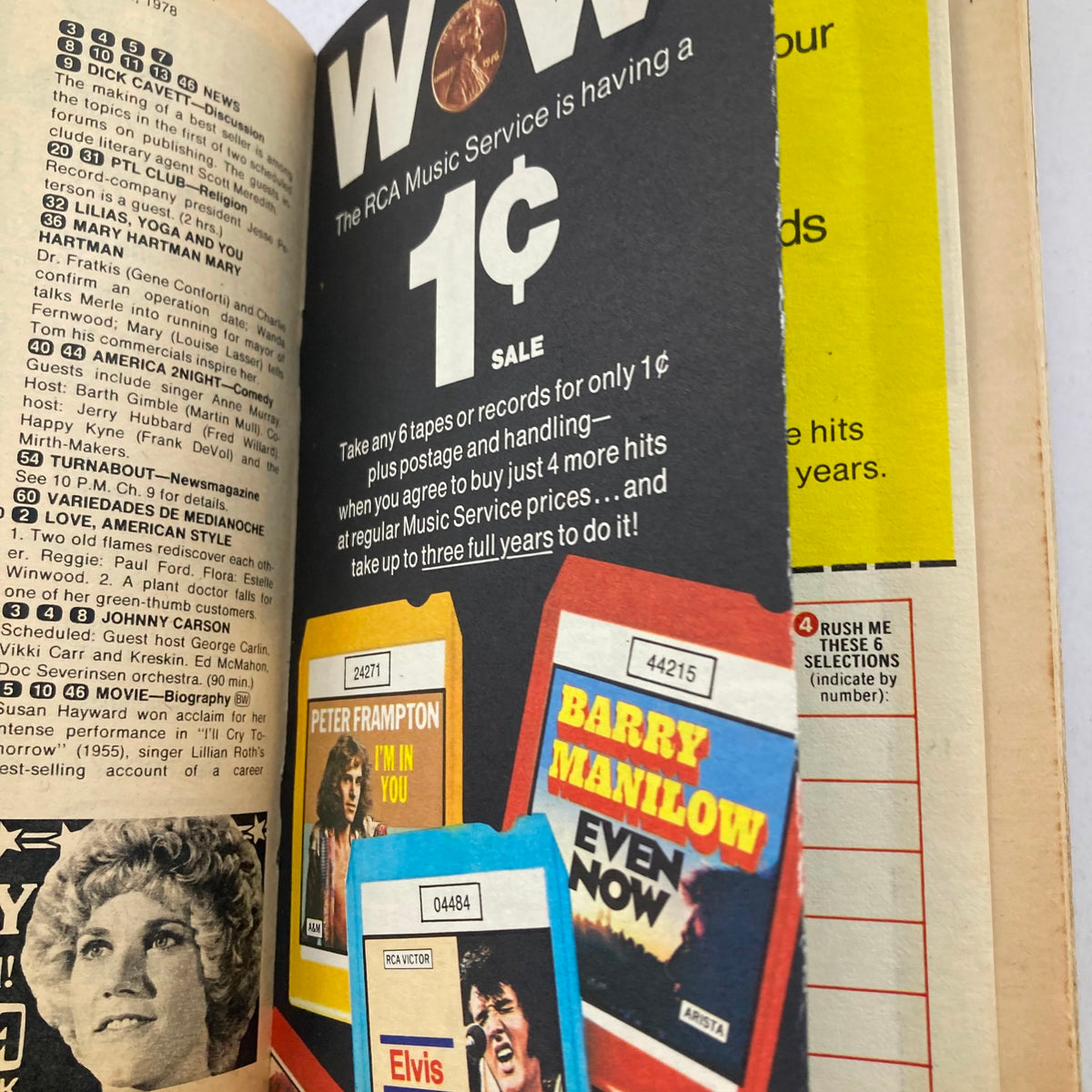 Advertisment from TV Guide Magazine April 22 1978 #1308 promoting a sale on RCA Music Service records and tapes.