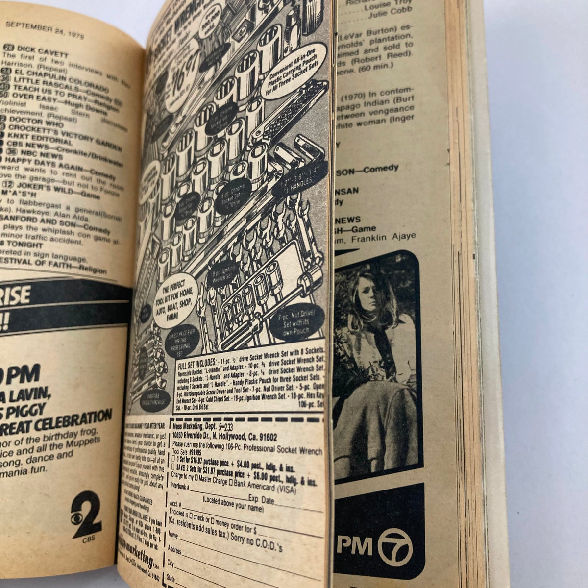 Interior page of TV Guide Magazine September 22 1979 featuring vintage advertisements and show listings. This page highlights 'The Perfect Tool for Home, Yard, Shop, and Family' as seen in the iconic issue with Carroll O'Connor on the cover.