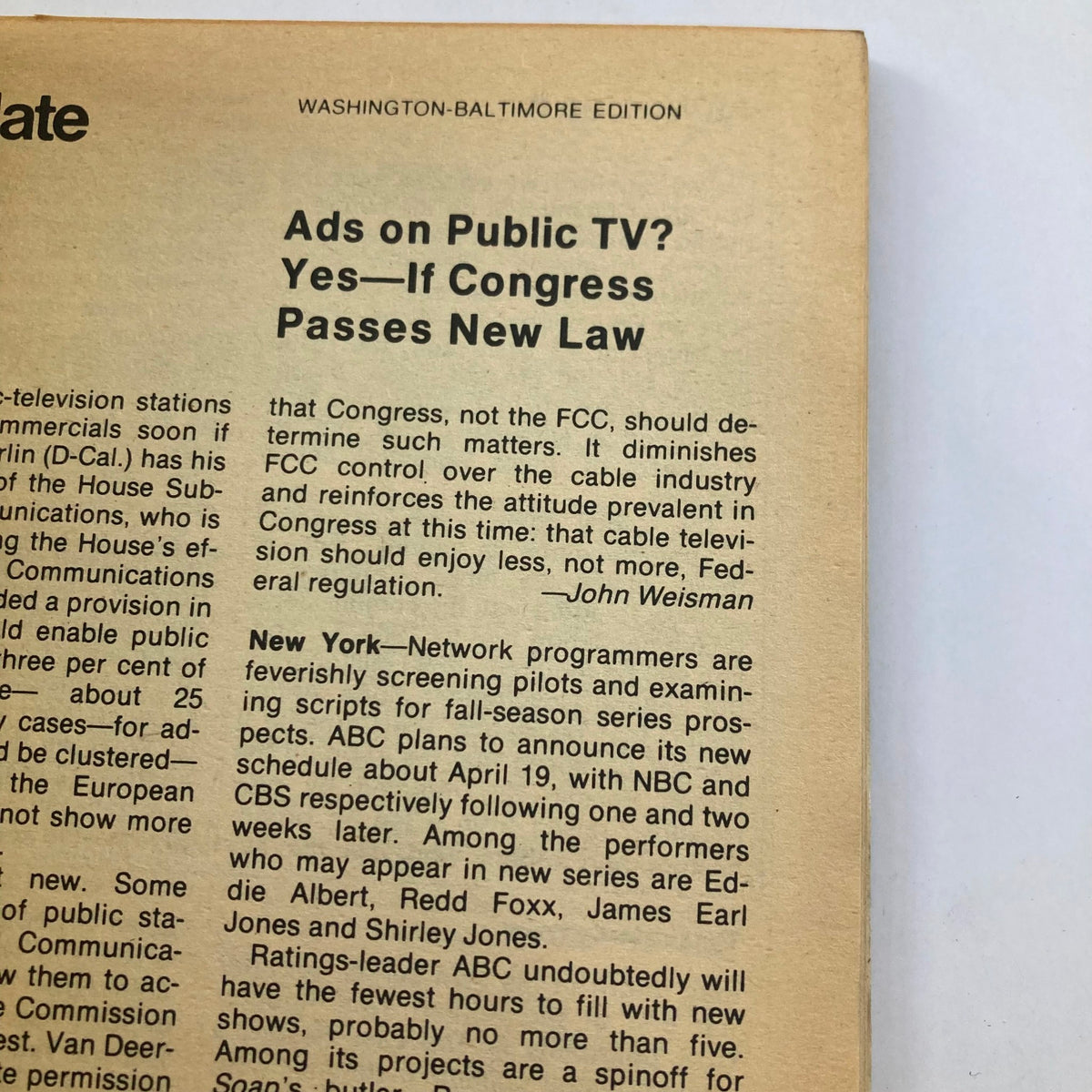 Back cover of TV Guide Magazine April 14 1979 #1359, highlighting an article discussing potential regulations for public television advertisement.