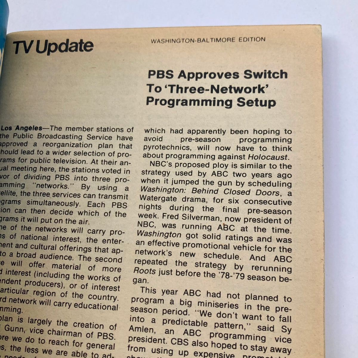 A TV update from the TV Guide Magazine July 7 1979 Issue #1371 discussing PBS programming changes and significant network strategy updates.