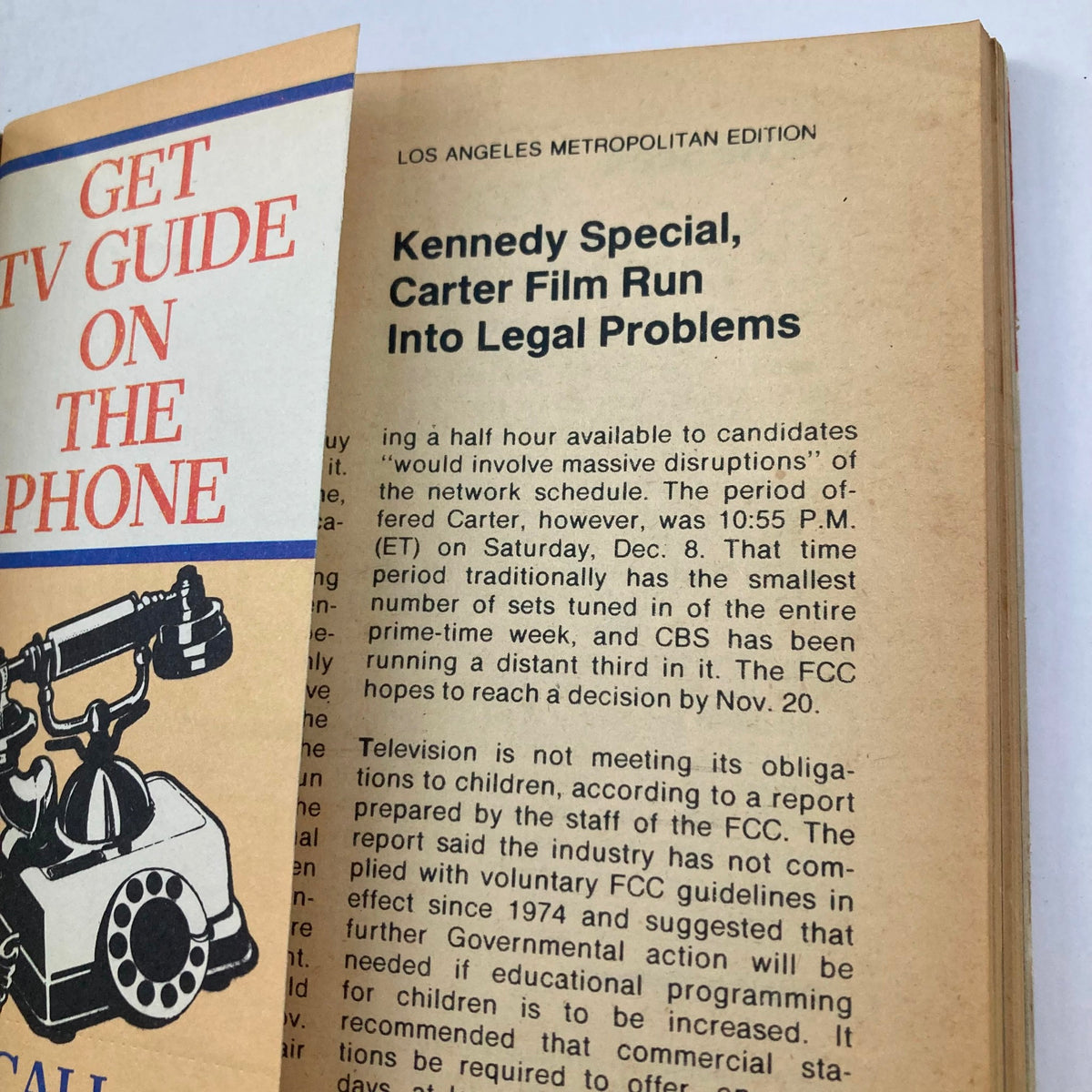 Another inside page from TV Guide Magazine November 10 1979, discussing television specials and legal issues related to programming.