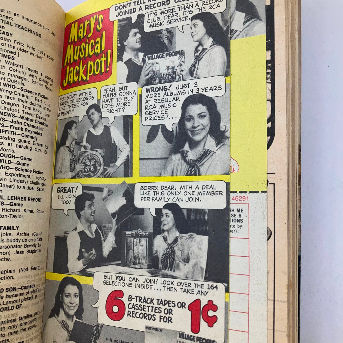 Advertisement for 'Mary's Musical Jackpot!' in TV Guide Magazine October 4, 1980, promoting record deals and music subscriptions.
